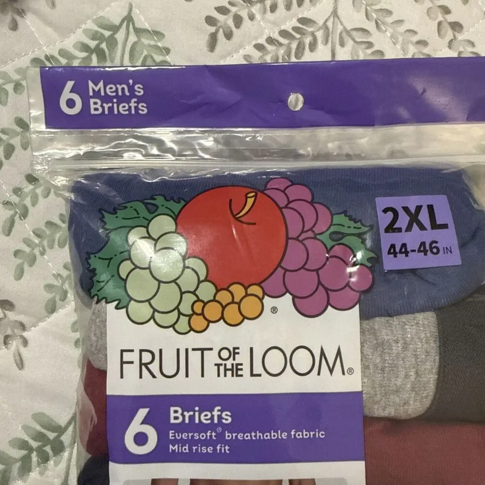 Fruit Of The Loom Mens Briefs Cotton 6 Pack Size 2XL (44-46 in.)